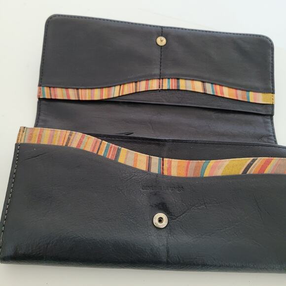 Paul Smith Envelplope Cow Leather Wallet Black Boho Designer Large Classic - Picture 3 of 16